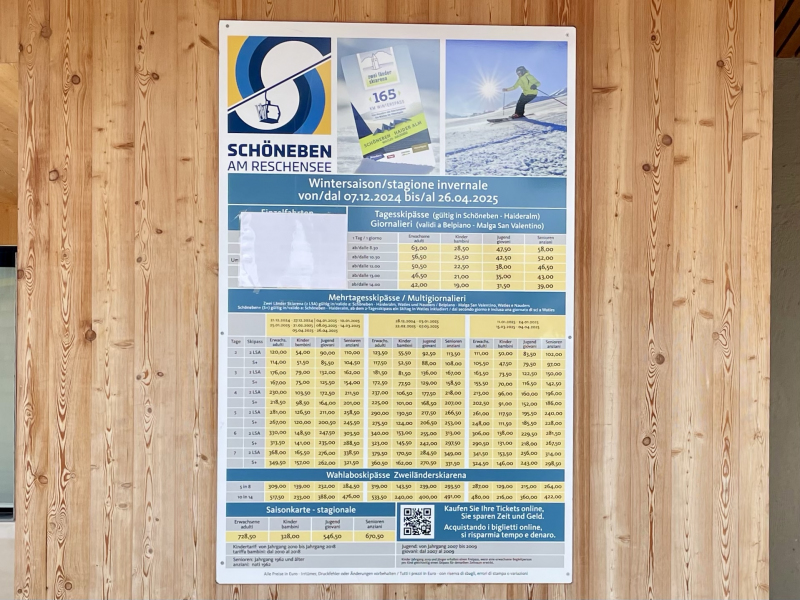 Vinschgau-Schöneben-Skippasspreise